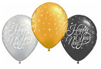 Happy New Years Gold, Silver, Black Printed Balloons empty 3/pkg