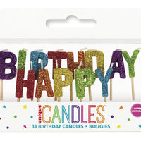 Happy birthday Rainbow Glitter Pick Candles package