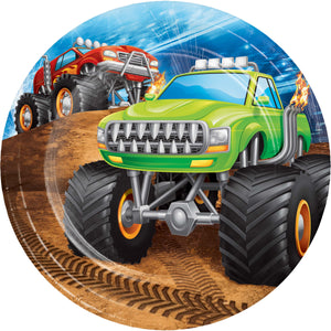 Monster Truck Rally 7" paper dessert plates. 8 in a package.
