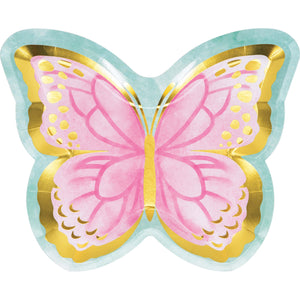 Shimmering Butterfly shaped 9" paper dinner plates. 8 in a package