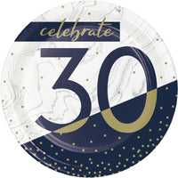 30th Birthday Navy & Gold Dessert Plates 7" plates 8 per package