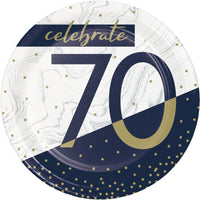 70th Birthday Navy & Gold Dessert Plates 7" plates 8 per package