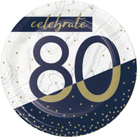 80th Birthday Navy & Gold Dessert Plates 7" plates 8 per package