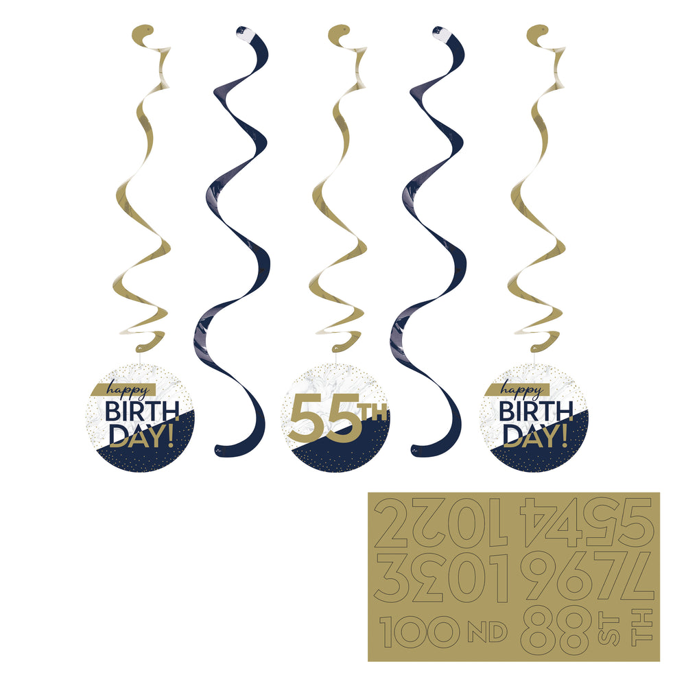 Navy & Gold Dangling Whirls with Stickers 5/PKG