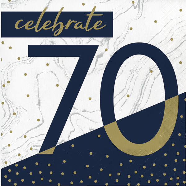 70th Birthday Navy & Gold Luncheon Napkins 16 per package