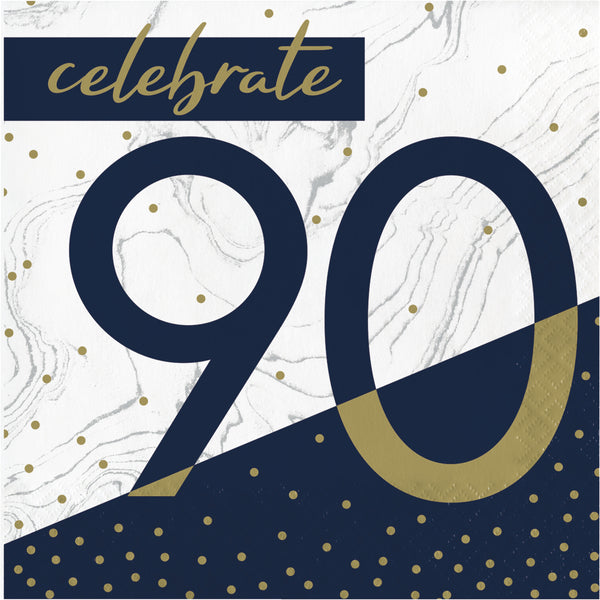 90th Birthday Navy & Gold Luncheon Napkins 16 per package