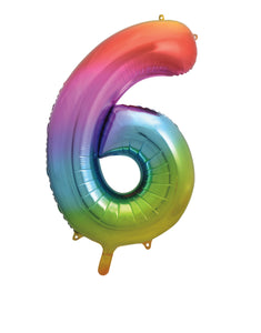 Number 6 Rainbow 34"  Foil Balloon