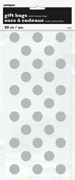 cellophane bags, clear with silver dots, in package