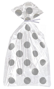 cellophane bags, clear with silver dots