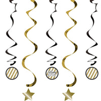 Black & Gold Dangling Whirls with Stickers 5 per package