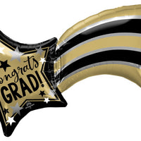 black & gold congrats grad shooting star mylar SS balloon