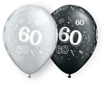60th black and silver latex balloons