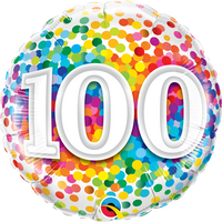 100th Rainbow Confetti 18" Foil Balloon