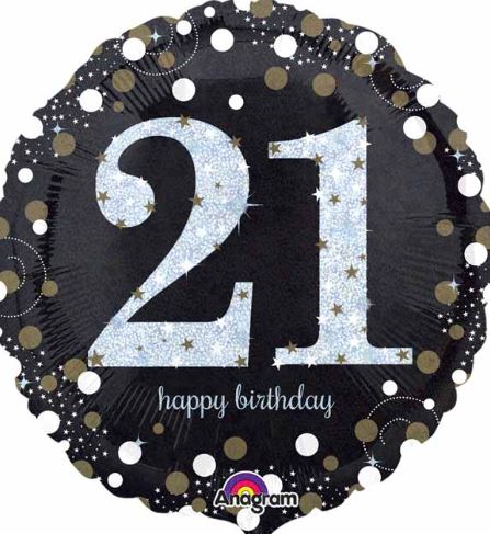Sparkling Birthday 21st Holographic 18 inch Foil Balloon