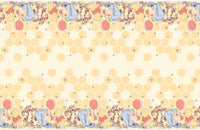 open view of plastic tablecover with winnie the pooh and friends on honeycomb background 54 inches by 84 inches
