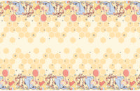 open view of plastic tablecover with winnie the pooh and friends on honeycomb background 54 inches by 84 inches
