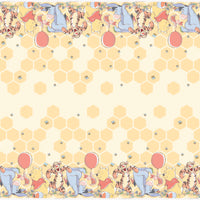 open view of plastic tablecover with winnie the pooh and friends on honeycomb background 54 inches by 84 inches