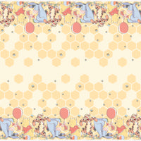 open view of plastic tablecover with winnie the pooh and friends on honeycomb background 54 inches by 84 inches