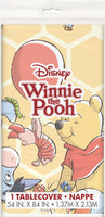 Plastic tablecover in package with winnie the pooh and friends on honeycomb background 54 inches by 84 inches
