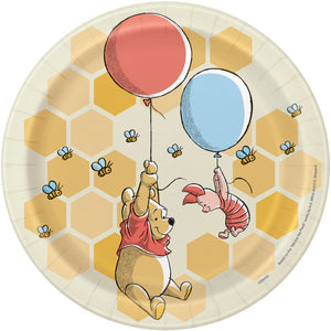 7"dessert plate, Pooh and Piglet holding balloons