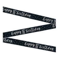 Happy 16th Birthday Black & Silver Glitz Banner
