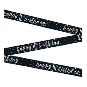 Happy 16th Birthday Black & Silver Glitz Banner