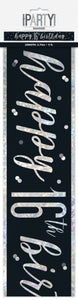 Happy 16th Birthday Black & Silver Glitz Banner