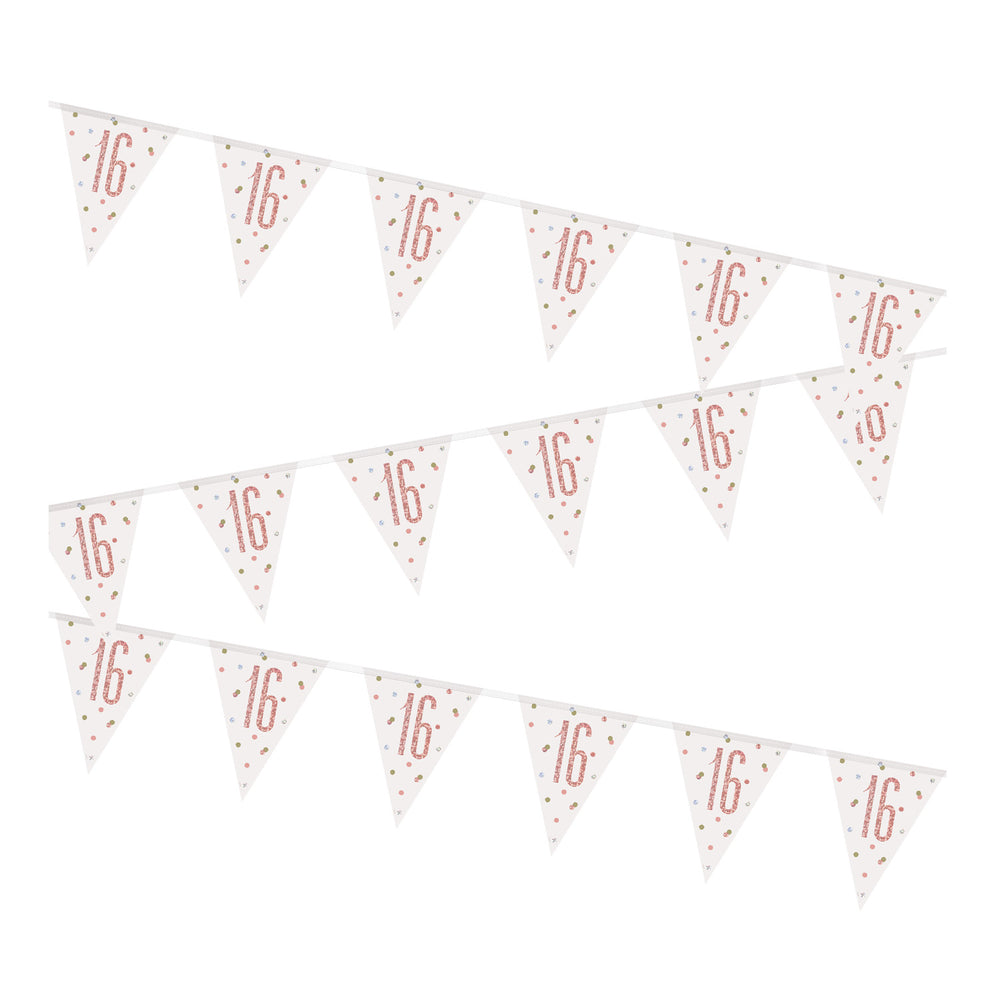 16th Birthday Rose Gold Glitz Flag Banner