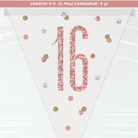 16th Birthday Rose Gold Glitz Flag Banner