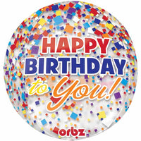 HBD Clear Confetti 15 inch Orbz Balloon