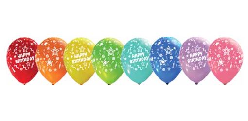 Happy Birthday Balloon Colourful - empty 8/package