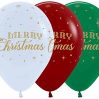 Merry Christmas Snowflake 11 inch Printed Balloons 3/pkg