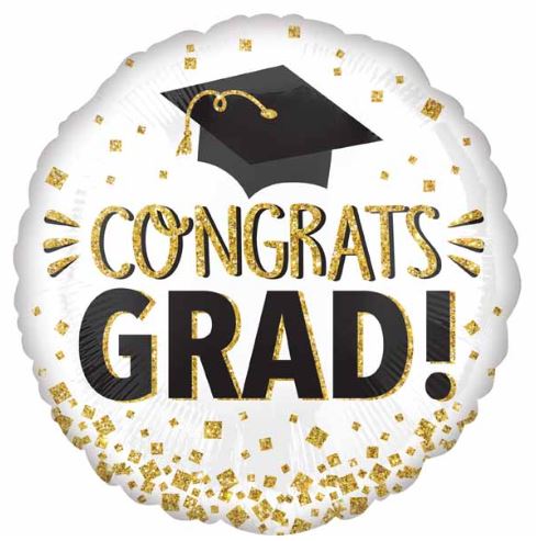 Grad Gold Glitter 18 inch Foil Balloon