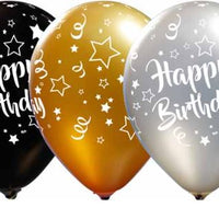 Happy Birthday Balloon Gold, Silver, and Black - empty 3/package