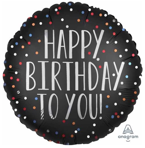 Happy Birthday to You Black polka Dot 18 inch Mylar Balloon