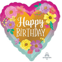 Birthday Heart Flowers 18 inch Foil Balloon