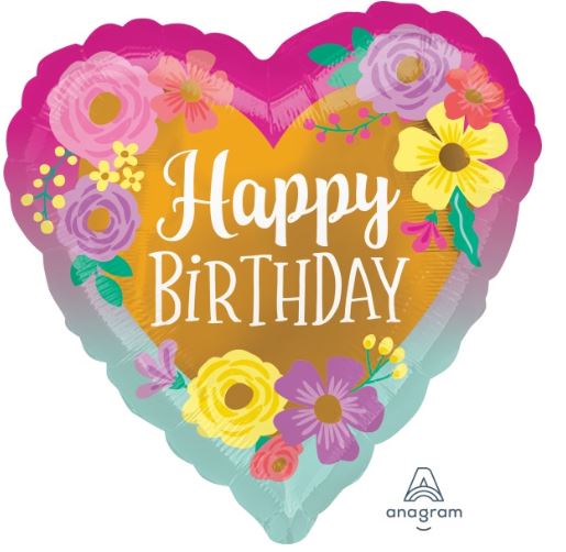 Birthday Heart Flowers 18 inch Foil Balloon