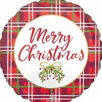 Merry Christmas Plaid 18 Inch Round Foil Balloon