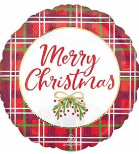 Merry Christmas Plaid 18 Inch Round Foil Balloon
