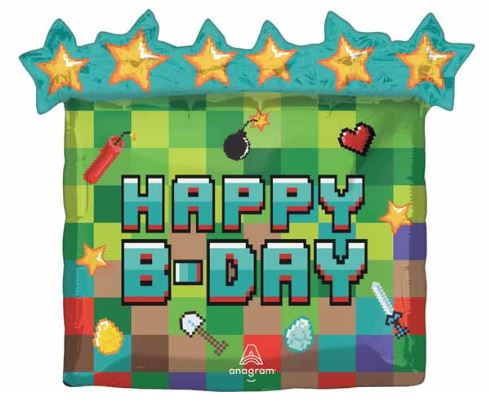 Pixel Party Happy B-Day 25 inch Foil Balloon