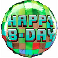 "Pixel Party" Birthday 18 inch Round Foil Balloon