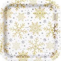 Silver and Gold Holiday Snowflakes Paper 9inch Dinner Plates 8count