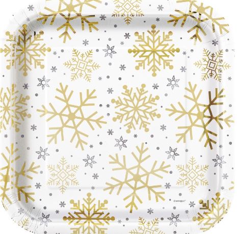 Silver and Gold Holiday Snowflakes Paper 7 inch Dessert Plates 8count