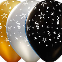 Streamer Gold, Silver, Black Printed Balloons empty 3/Pkg