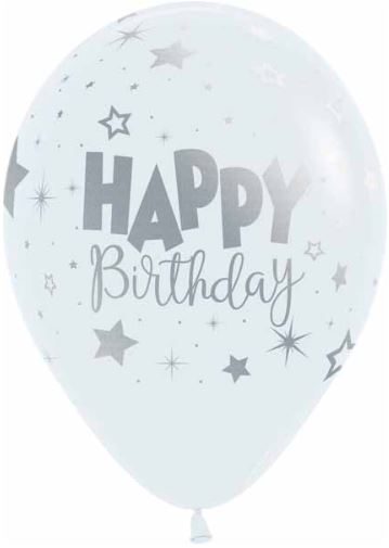 Happy Birthday Balloon White - empty 5/package