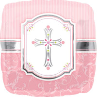 pink patterned square balloon with silver cross