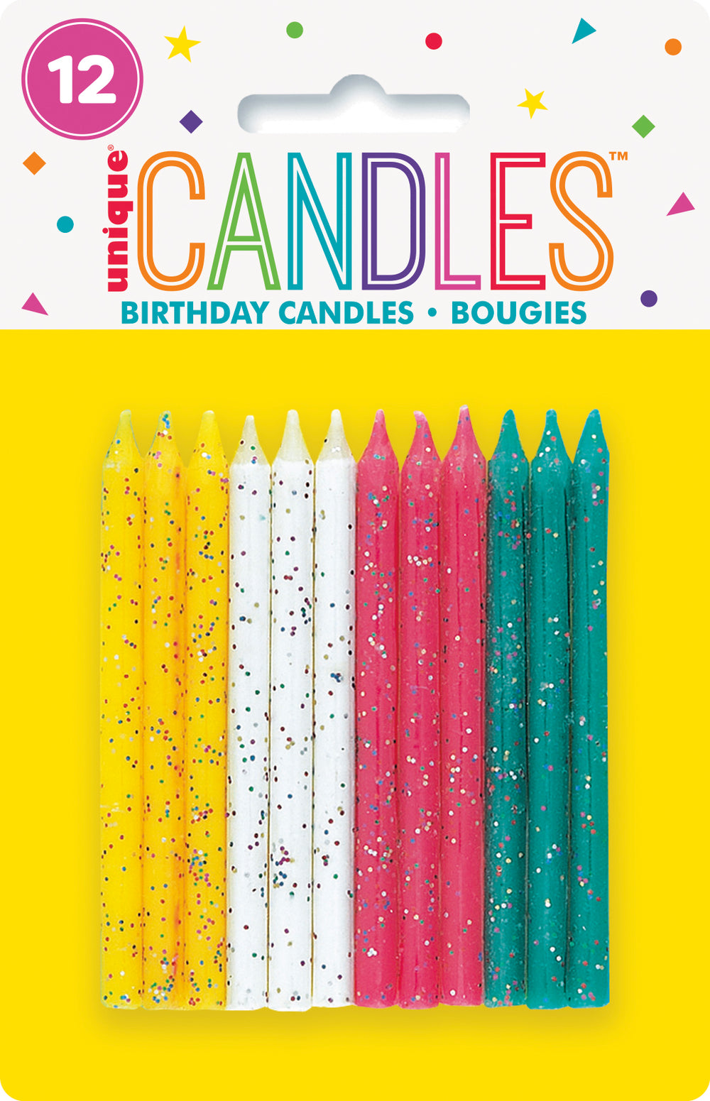 multicoloured birthday candles, 12 count