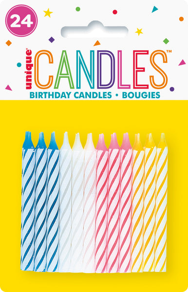multi-colour spiral candles 24 per package