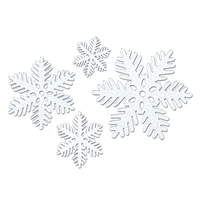 glittered, molded plastic 6 inch snowflakes 4 per package