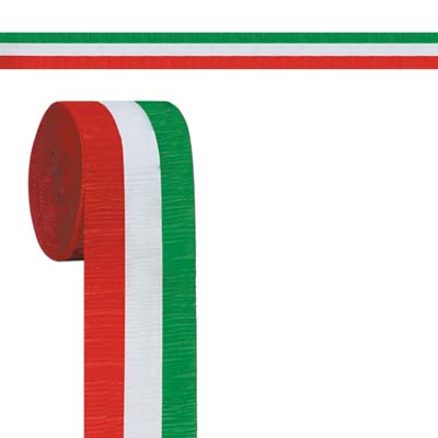 red white and green crepe streamers measuring 30 feet